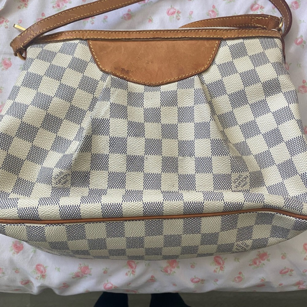 Authentic Louis Vuitton Crossbody Bag Siracusa PM Damier Azur Used LV Handbag Vi